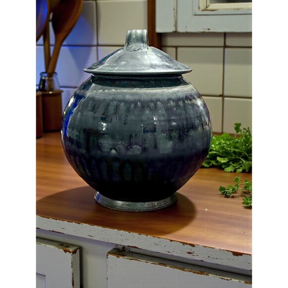 Brad Tucker Studio Pottery Lidded Jar Vase Blue Glaze Handmade Stoneware Art - Picture 2 of 10